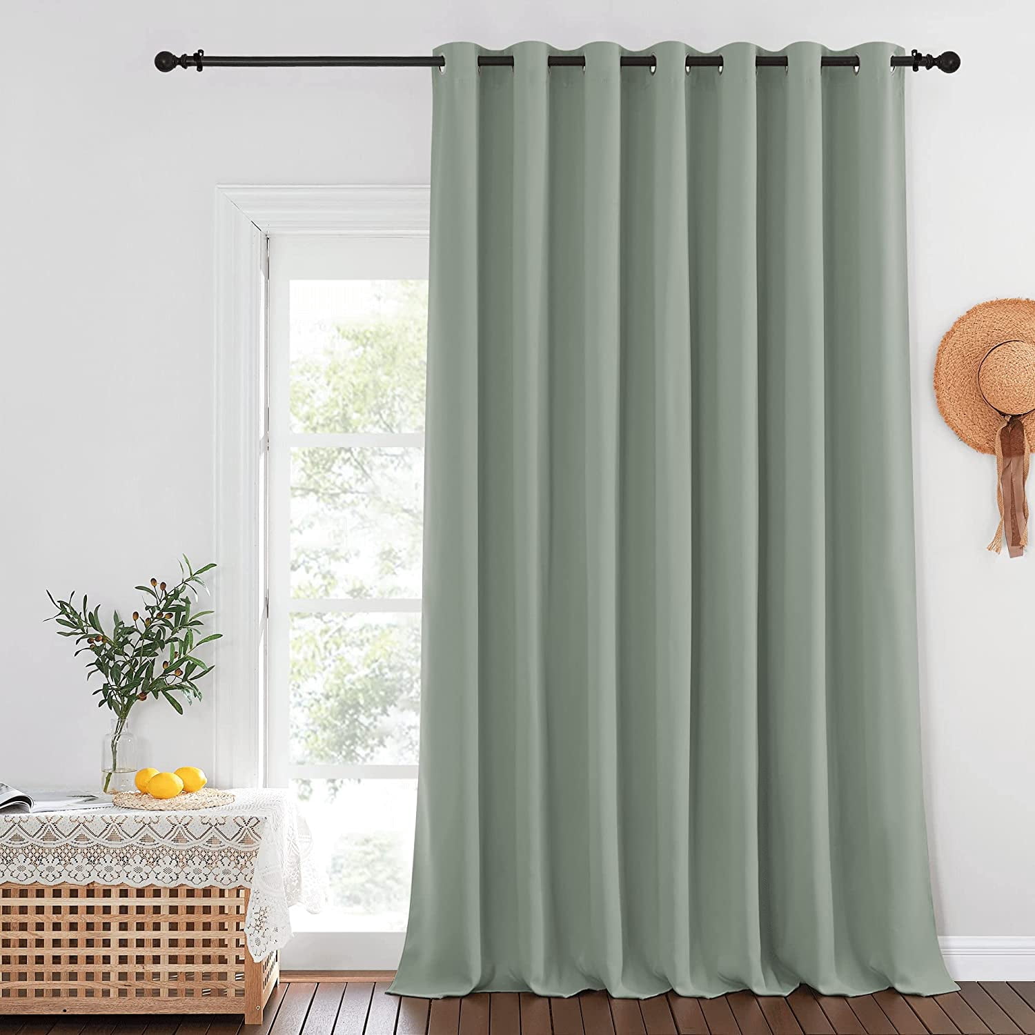 FUGee-Sage Green Sliding Door Curtains 95 inches Long - Grommet