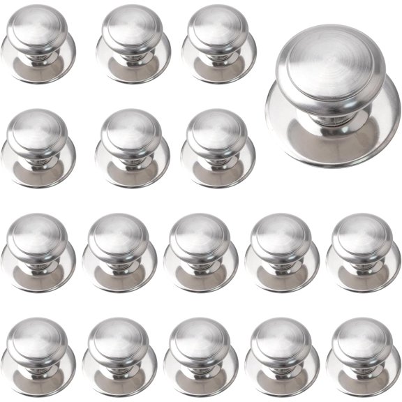 FUGee-Stainless Steel Drawer Knobs, 16pcs Self-Stick Cabinet Handle Pulls, 1.18Inch Adhesive Sliding Door Handle with Mounting Screws for Glass Cupboard Drawer (Brushed Silver)