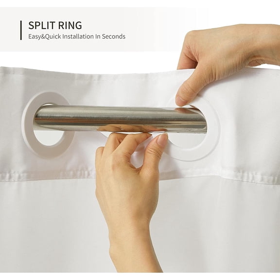 FUGee-Stall No Hooks Needed,White Fabric Shower Curtain for Bathroom,Hotel Quality Shower Curtain with Window,Machine Washable,Water Repellent,36" Wx74 H Stall Size