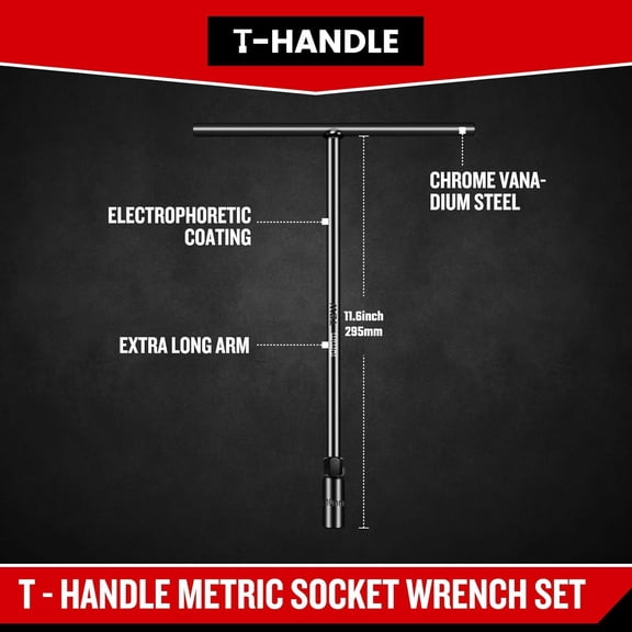 FUGee-T-Handle Wrench Socket 10mm, 6-Point T Wrench Set Metric Size, Chrome Vanadium Steel, Lug Tool Socket with Long Reach for Motorcycle Bicycle Car Repair
