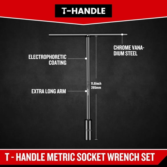 FUGee-T-Handle Wrench Socket 14mm, 6-Point T Wrench Set Metric Size, Chrome Vanadium Steel, Lug Tool Socket with Long Reach for Motorcycle Bicycle Car Repair