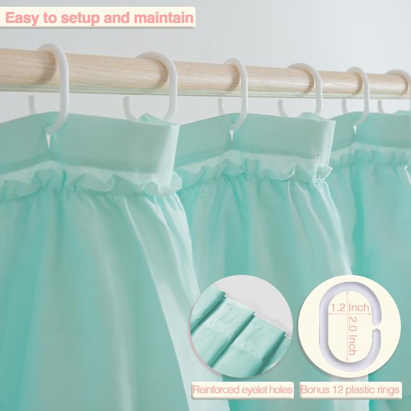 FUGee-Teal Ruffle Shower Curtain, Elegant Boho Bathroom Decor, Extra Long Textured Fabric, Rustic Farmhouse Style, Chic Girly Aqua Curtains, Privacy & Decorative Design, 72 x 72 inch