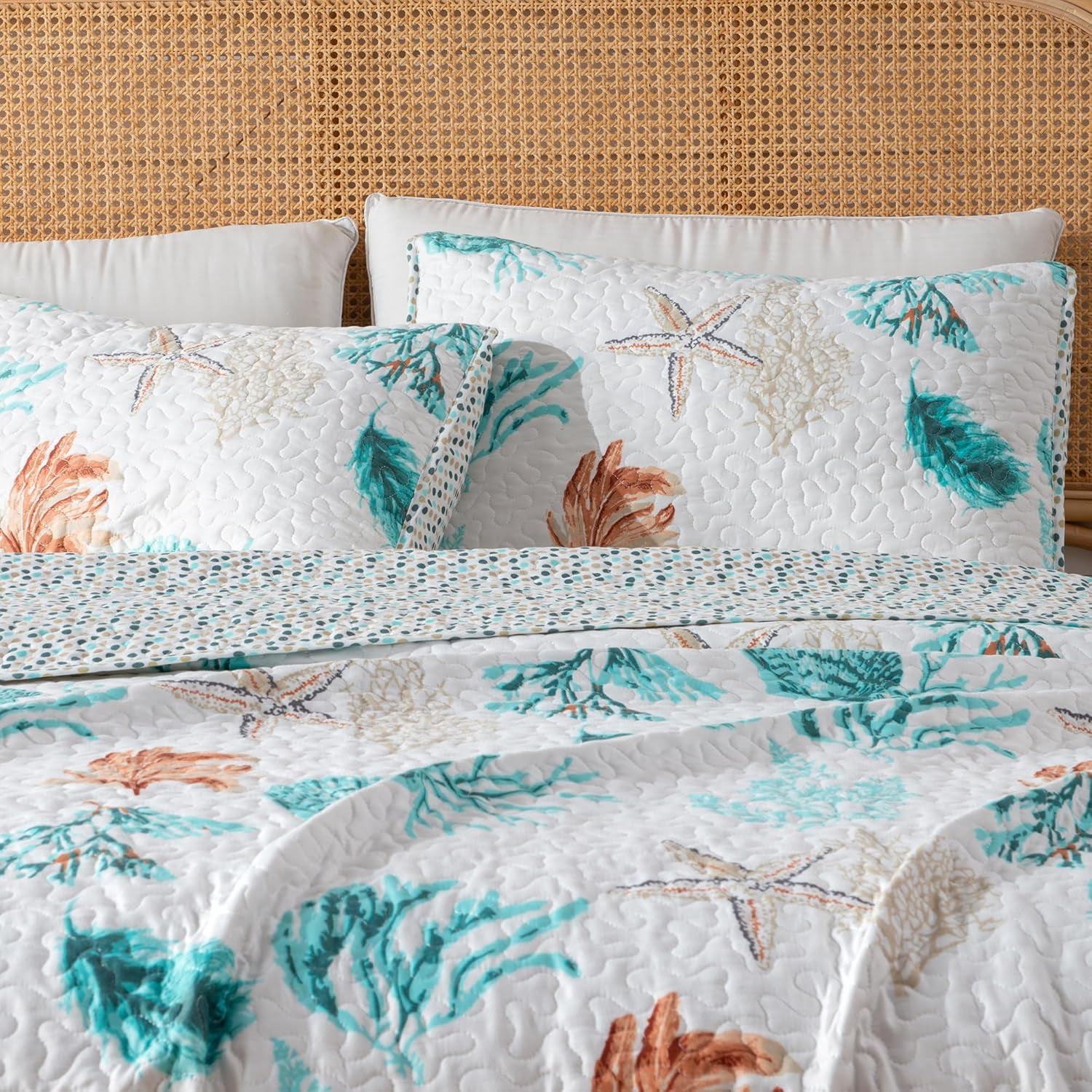 FUGee-Twin/Twin XL Coastal Bedding Set, Summer Coastal Quilt with Sham ...