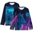 thumbnail image 1 of FUIALDOLG 15-16 Years Boys Shirts Long Sleeve Galaxy Wolf Space Crew Neck T-Shirts Casual Loose Tops Kids Winter Layering Tees, 1 of 6