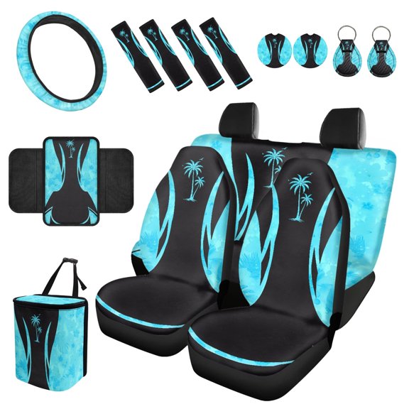 FUIALDOLG 15 Pack Car Seat Cover Full Set, Includes Steering Wheel Cover, Seat Belt Pads, Car Coasters, Car Trash Can, Center Console Cover, Keychains for Car Interior