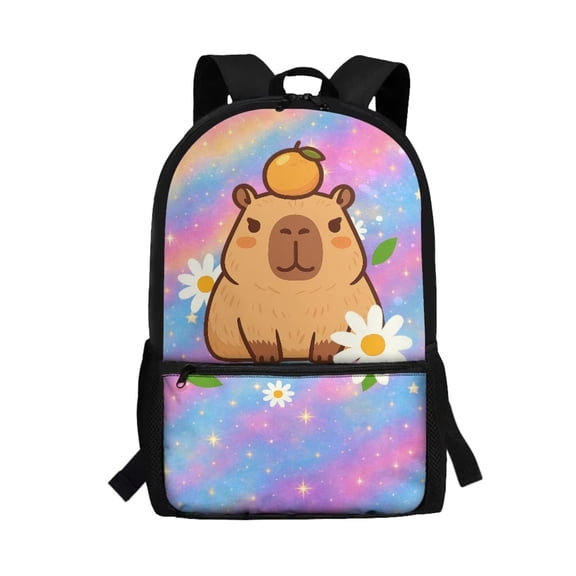 FUIALDOLG 17 Inch Galaxy Backpack Cartoon Capybara Backpack Girls School Bag Lightweight Breathable Mesh Back Ruckpack College Students Bookbag Teenager Casual Travel Bag