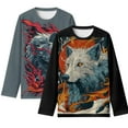 thumbnail image 1 of FUIALDOLG 2 Pack Boys Kids Tee Shirt Long Sleeve Fire Wolf Art Lightweight Loose Crewneck Basic T-Shirt Top for Toddlers Youth(Age 7-8), 1 of 6