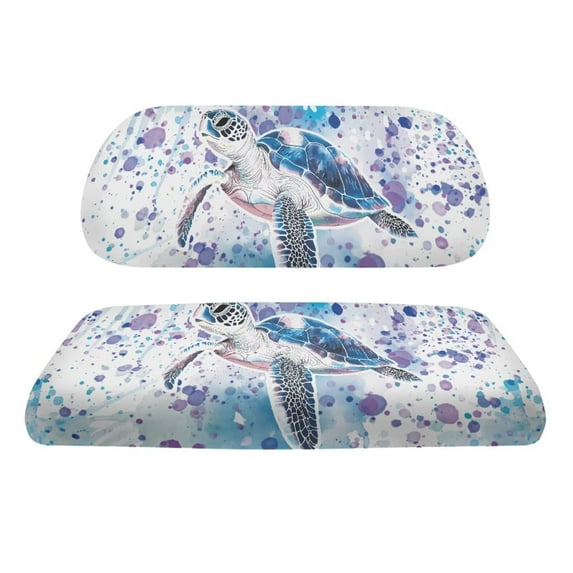 FUIALDOLG 2PCS Golf Cart Seat Covers, Watercolor Sea Turtle Print Breathable Front and Rear Seat Cushion Cover Fits for Ezgo Club Car Golf Cart Original Regular Seats, No Stapler