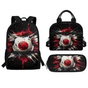FUIALDOLG 3PCS School Backpack for Girls   17 Inch Lightweight Bookbag Set with Lunch Bag and Pencil Case, School Essentials for Teens Soccer Ball Art Print