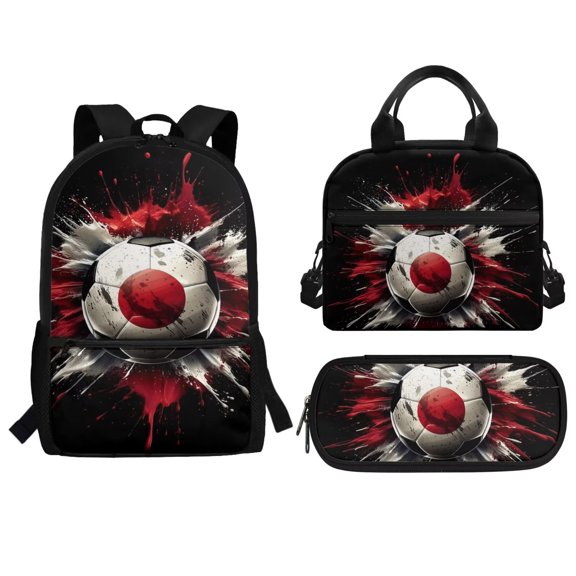 FUIALDOLG 3PCS School Backpack for Girls – 17 Inch Lightweight Bookbag Set with Lunch Bag and Pencil Case, School Essentials for Teens Soccer Ball Art Print