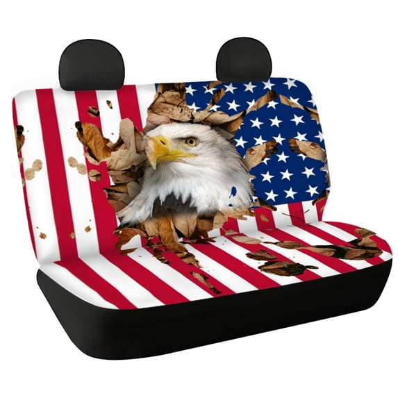 FUIALDOLG 4th of July Rear Bench Seat Covers Featuring Bald Eagle Flag, 2 Piece Non-Slip Back Seat Covers for SUV and Automotive