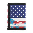 thumbnail image 1 of FUIALDOLG 4th of July Trifold Card Wallet Featuring Flag Blue Floral Design, Slim Portable Polyester Kids Wallet for Outdoor and Daily Use, 1 of 6