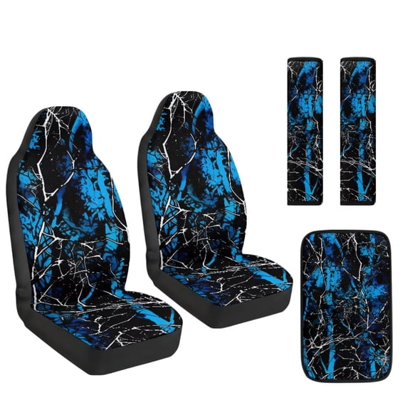 FUIALDOLG 5Pack Camouflage Car Interior Set Blue Camouflage Hunting Deer Car Seat Cover Full Set Includes Seat Belt Pad and Auto Arm Rest Cushion Universal Fit Automotive Seat Protector Interior Set