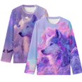 thumbnail image 1 of FUIALDOLG 9-10 Years Boys Shirts Long Sleeve Dreamy Wolf Crew Neck T-Shirts Casual Loose Tops Kids Winter Layering Tees, 1 of 6