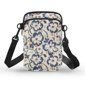 FUIALDOLG Adjustable Case Strap Cell Phone Purse for Travel Running, Polyester Lightweight Crossbody Bag, Blue Floral Ink Pattern
