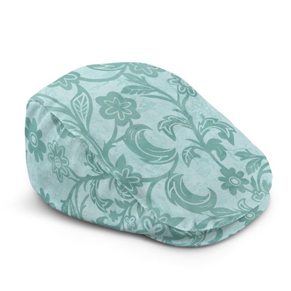 FUIALDOLG Adjustable Flat Cap for Golf Driving, Teal Floral Vines Pattern Polyester Long-Lasting Flat Beret Hat Light