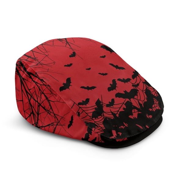 FUIALDOLG All-Season Flat Cap, Gothic Bat Print Polyester All-Match Adjustable Flat Hat for Travel Summer Outdoor