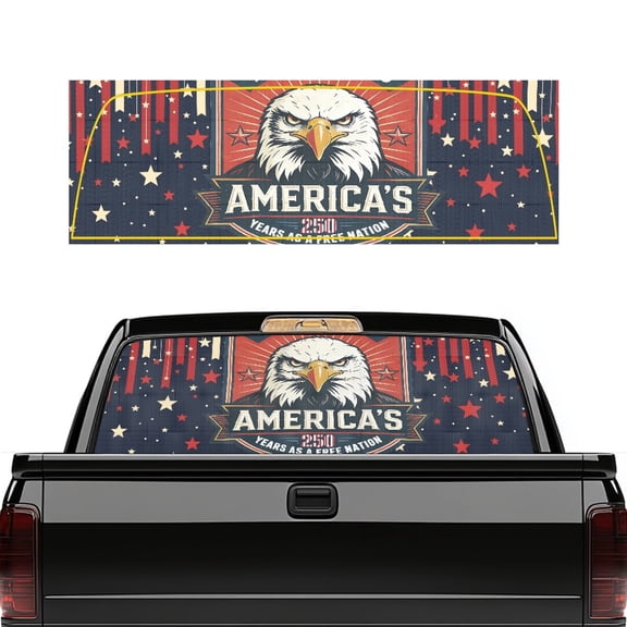 FUIALDOLG America's Eagle Truck Rear Window Sticker Perforated Wrap See-Through Pastel Back Window Film for Pickup SUV Universal Fit