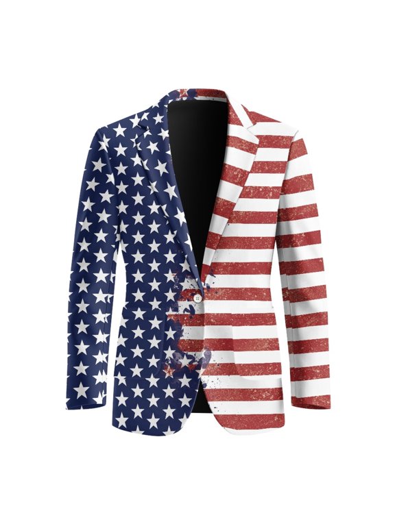 American Flag Design Classic Fit Sport Coats, Slim Fit One Button Suit Jackets Regular Fit Polyester Blazers for Casual