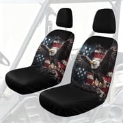 FUIALDOLG American Flag Eagle UTV Seat Covers Universal Heavy Duty Waterproof Seat Cover for Yamaha Rhino 700 660 450 2004-2021, 600D Full Set with Headrest Covers Elastic Edge
