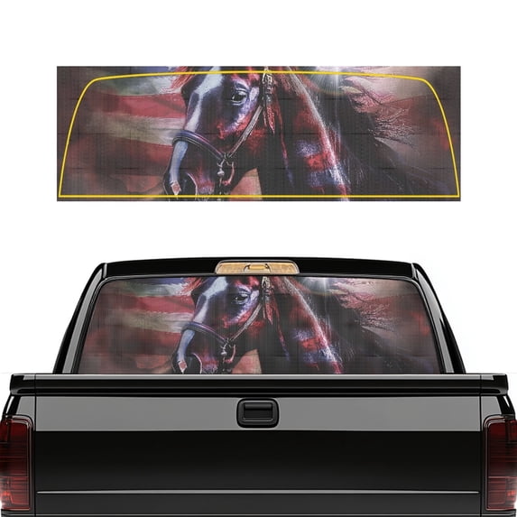 FUIALDOLG American Flag Horse Perforated Vinyl Rear Window Decal 66.9" x 22.4", See through Sticker for Most Pickup Trucks, Cars, Heat and UV Blocking