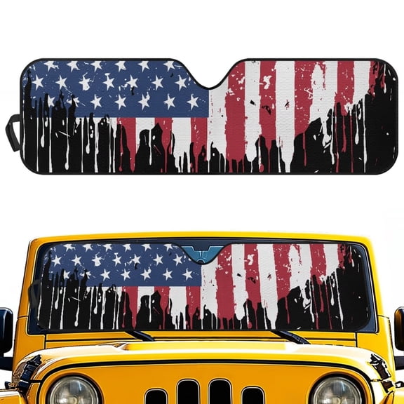 FUIALDOLG American Flag Paint Windshield Sun Shade Sun Visor Heat Shield for Front Window Car Off-road Vehicle Accessories Keep Vehicle Cool