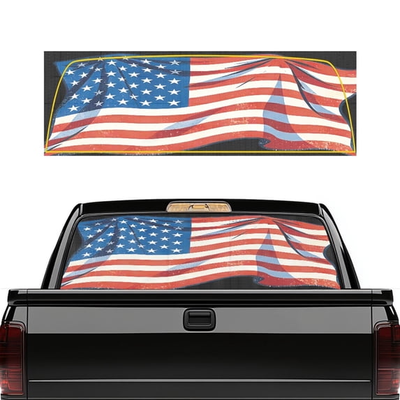 FUIALDOLG American Flag Rear Window Decals 66.9 x 22.4 Inch, Perforated Vinyl Decals Fit Most Pickup Trucks, Universal Decal for Personalized Car Art