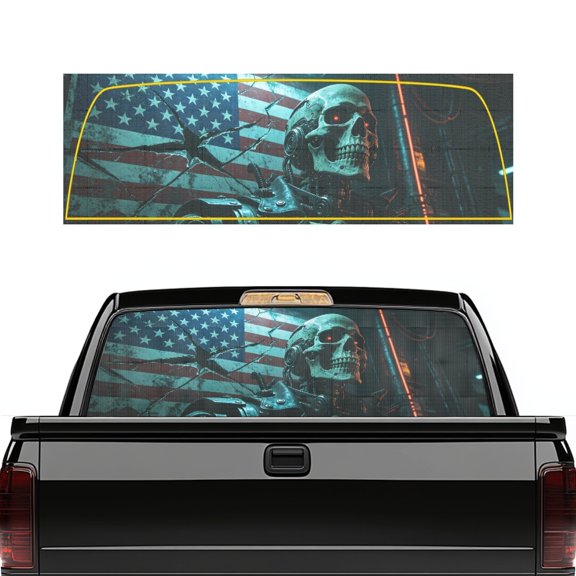 FUIALDOLG American Flag Skull Truck Rear Window Decal UV Blocking Privacy Perforated Back Windshield Sun Shade Waterproof Film for SUV Pickup