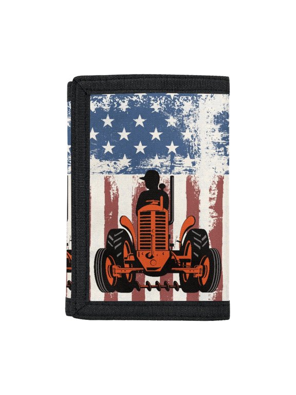 American Flag Tractor Theme Boys Wallet, Polyester Children's Wallet for Travel, Portable Slim Coin Pockets