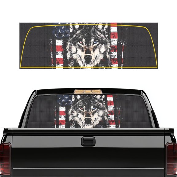 FUIALDOLG American Flag Wolf Rear Window Decals for Trucks - Back Window Decals Fit Most Pickup Trucks SUV, Back Window Decal for Car Personalized Decoration Easy Install