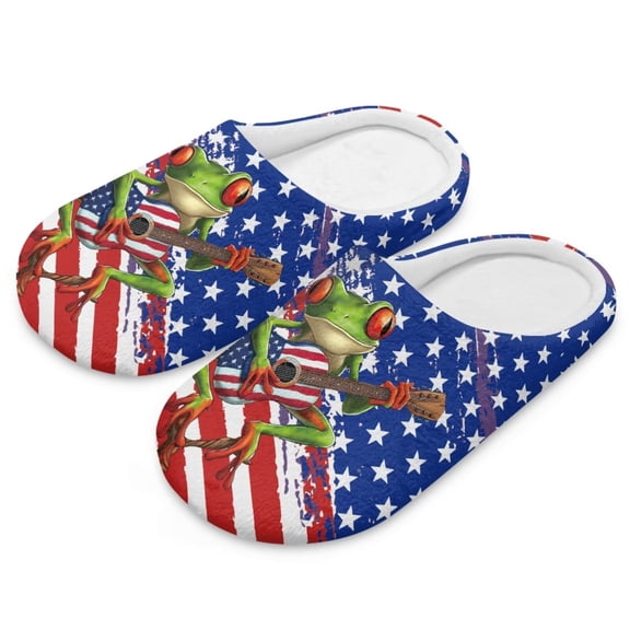 FUIALDOLG American Guitarist Frog Print Slippers for Women Indoor Bedroom Warm Closed Toe House Shoes Trendy Gift for Womens Soft Sole, Size 4.5-5.5