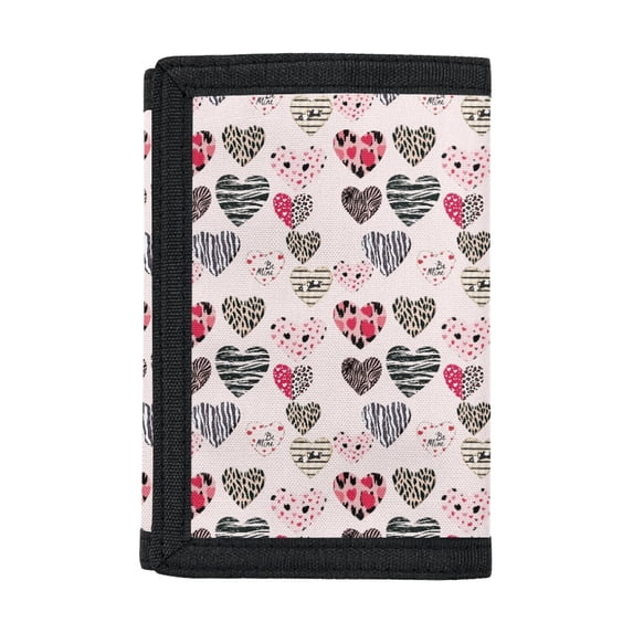 FUIALDOLG Animal Print Heart Art Trifold Card Wallet, Polyester Children's Wallet for Outdoor Sports, Zipper Closure Lightweight Small Purse