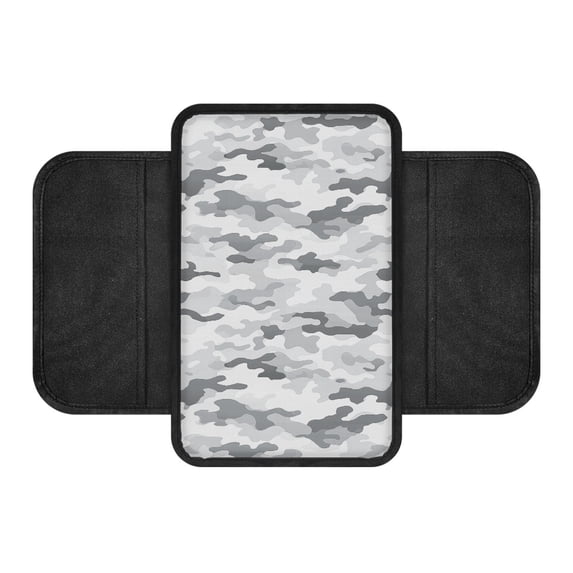 FUIALDOLG Anti-Scratch Center Console Armrest Cover for Van, with 2 Storage Pockets Car Arm Rest Covers Polyester Fabric Car Armrest Box Pad Gray Camouflage Print