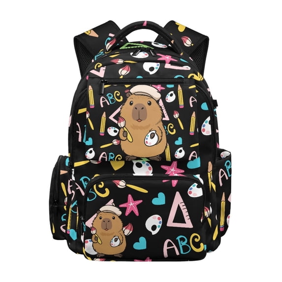 FUIALDOLG Art Capybara Print Backpack for Boys Teens with Multi-Pocket, traspirante Waterproof 17 Inch School Backpack for Travel Daily Use