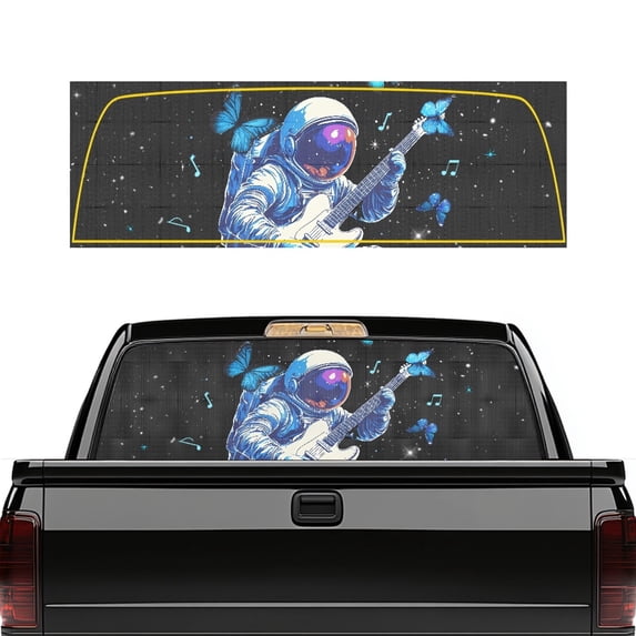FUIALDOLG Astronaut Guitar Truck Rear Window Decal 66.9 x 22.4 Inch, One Way See through Perforated Vinyl, Weather Resistant Easy to Install for Most Pickup Trucks