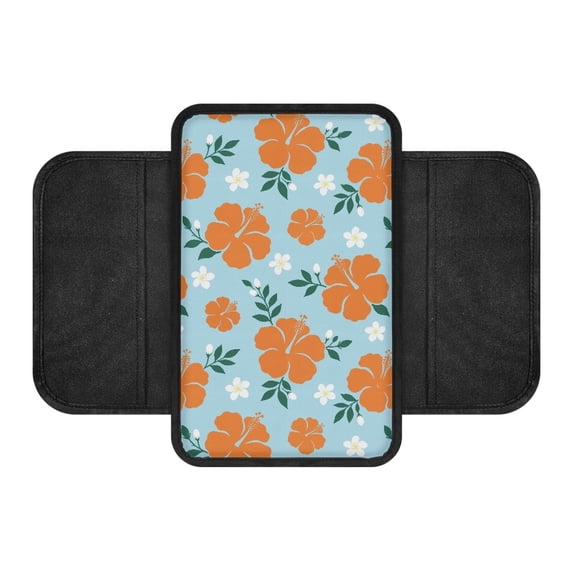 FUIALDOLG Auto Center Console Cover Pad for Interior, Breathable Storage Pockets on Both Sides Car Center Console Cover for Sedan Car Armrests Storage Cover, Tropical Hibiscus Floral Pattern