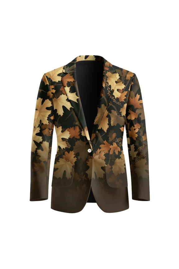Autumn Leaves Pattern Slim Fit Classic Fit Sport Coats, Single Button Polyester Blazers for Summer Business