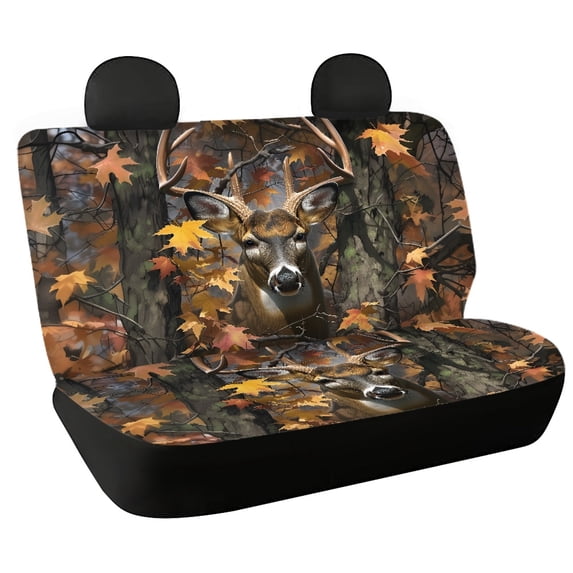 FUIALDOLG Autumn Rear Bench Seat Covers with Deer Forest Print, 2 Piece Washable Car Rear Seat Covers Easy to Install for Cars Vans and Auto Use