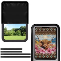 FUIALDOLG Aztec Highland Cow RV Door Window Shade, Hibiscus Flower Foldable RV Blackout Window Cover, UV Rays Protection Camper Trailer Screen Door Protector, Hook and Loop Fastener