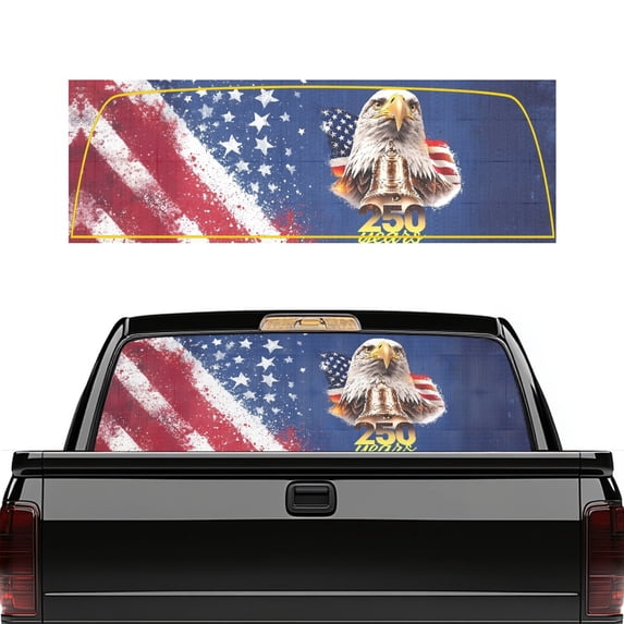 FUIALDOLG Bald Eagle 250 Years Print Vinyl Back Window Decals, 66.9 x 22.4 Inch Waterproof Perforated Rear Window Decal for Most Pickup Trucks