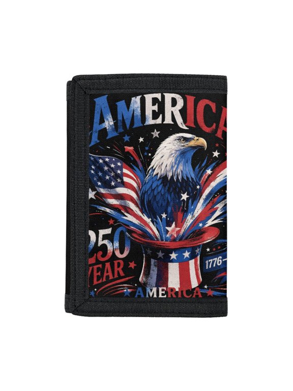 Bald Eagle Patriotic Print Children's Wallet, Polyester Trifold Pouch for School, Thin Portable Trifold Card Wallet