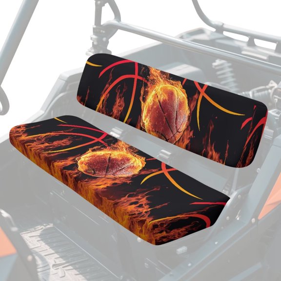 FUIALDOLG Basketball Flame Print UTV Front Bench Seat Cover, UTV Mule Bench Seat Cover Waterproof Easy Install, Dust Resistant Seats Covers Replacement Easy Clean
