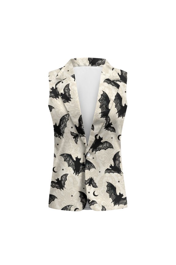 Bat Moon, Lightweight Wrinkle Resistant Women's Sleeveless Waistcoat Vest for Summer 2026, One Button Classic Women's Sleeveless Suit Vest