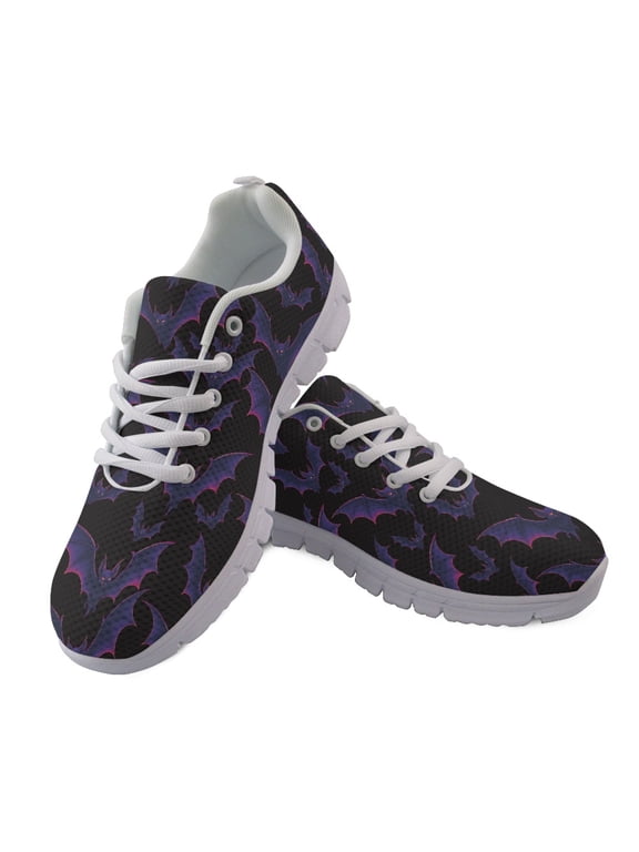 Bat Silhouette Pattern Women Sneakers, Lace-up Breathable Running Sneakers for Outdoor Road