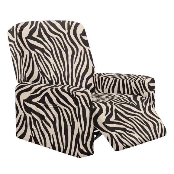 FUIALDOLG Beige Zebra Print Recliner Slipcovers with Arms 4 Pieces Lazyboy Recliner Chair Cover with Storage Pockets Washable Furniture Protector