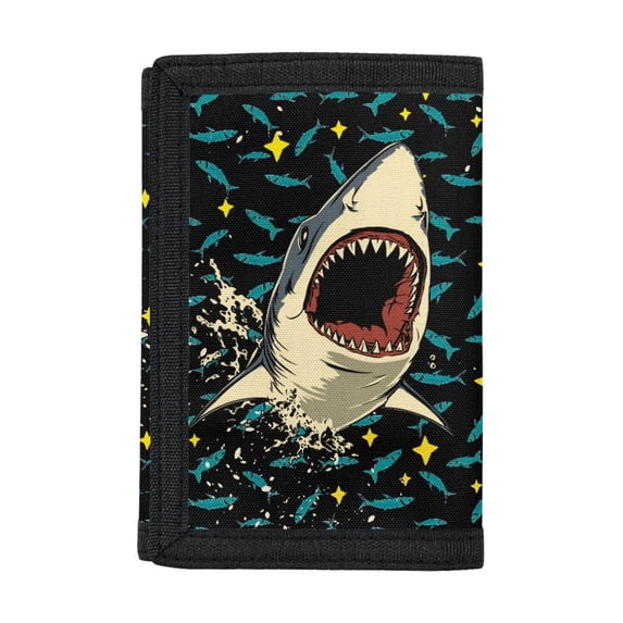FUIALDOLG Big Shark Ocean Pattern Children's Wallet for Sports, Polyester Trifold Card Wallet with Thin Slim Kids Trifold Wallet