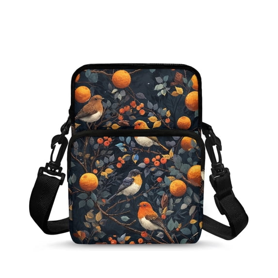 FUIALDOLG Birds Orange Branches Crossbody Bag for Office, Zippered 2-Layer over Shoulder Bags for Girls and Men Shoulder Bag
