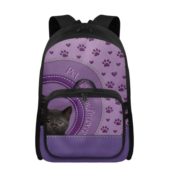 FUIALDOLG Black Cat Paw Print Elementary Backpack Girls 6-8 School Cooler Lunch Box Tote with Mesh Pocket Casual Travel Rucksack Daypack 2 in 1 17 Inch