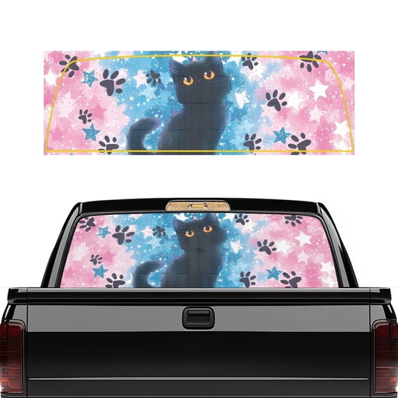 FUIALDOLG Black Cat Paw Print Truck Rear Window Decal 66.9" x 22.4", Waterproof Vinyl Sticker for Most Pickup Trucks, Automobiles, UV Ray Blocking