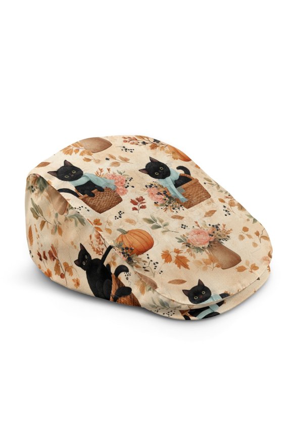 Black Cat Pumpkin Flat Cap, Soft Light Forward Newsboy Cap Retro Forward Cap for Summer Hunting